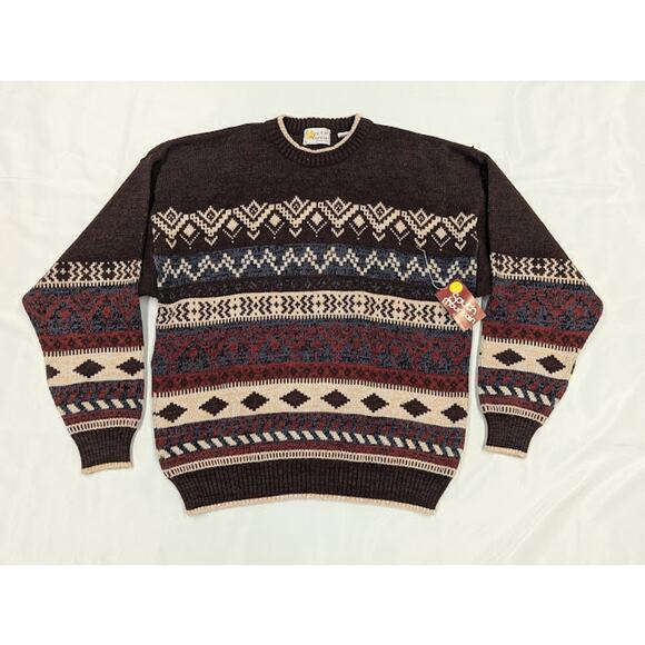 NWT Vintage Heavyweight knitted South Mountain Brown Geometric Sweater Mens XL - Picture 2 of 7
